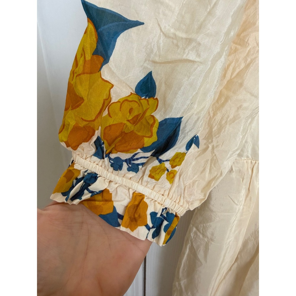 FARM Rio Anthropologie Floral Midi Dress XL Button Front Puff Sleeve Viscose - Picture 7 of 14